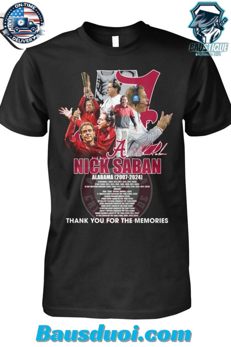 Nick Saban Alabama Crimson Tide 2007 â 2024 Thank You For The Memories T Shirt 1